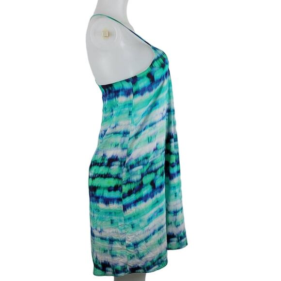 Amour Vert 100% Silk Watercolor Blue/Green Dress Small - Picture 2 of 6